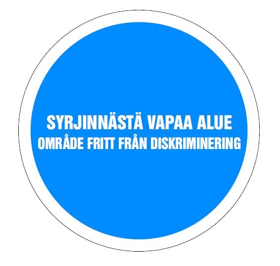 Syrjinnästä vapaa alue suomi-ruotsi logo